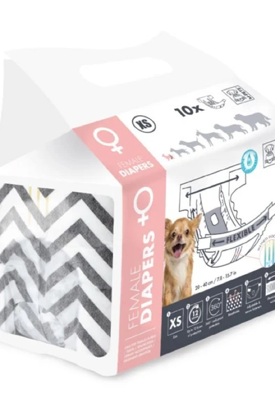 M-PETS DIAPERS DİŞİ KÖPEKLER İÇİN KÜLOT (XS) 10LU ürün görseli 1
