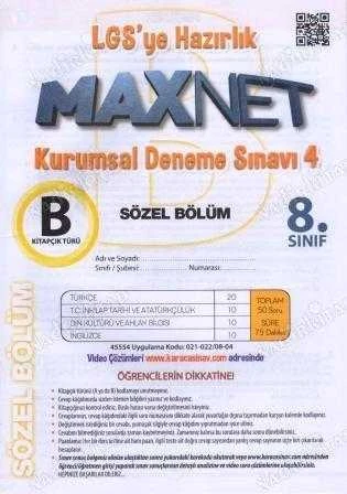 8. Sınıf Maxnet LGS'ye Hazırlık Kurumsal Deneme Sınavı 4 Sözel Bölüm B Kitapçığı, Kolektif ürün görseli 1