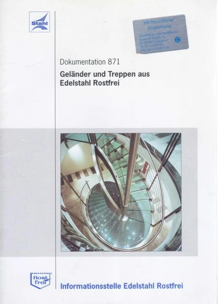 Dokumentation 871 - Gelander und Treppen aus Edelstahl Rostfrei / Informationsstelle Edelstahl Rostfrei - Kuşe Kağıda, Renkli, Resimli, İlk Baskısı ürün görseli 1