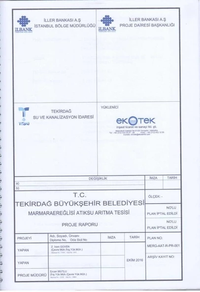 Tekirdağ Büyükşehir Belediyesi Marmaraereğlisi Atıksu Arıtma Tesisi Proje Raporu ürün görseli 1