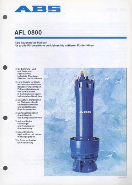 ABS AFL 0800 - ABS Tauchmotor-Pumpen Für Grobe Förderströme Bei Mittleren Förderhöhen - Kuşe Kağıda, Renkli, Resimli, İlk Baskısı ürün görseli 1