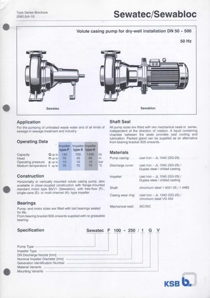 KSB Sewatec/Sewabloc - Volute Casing Pump for Dry-Well Installation DN 50 - 500 50 Hz ürün görseli 1