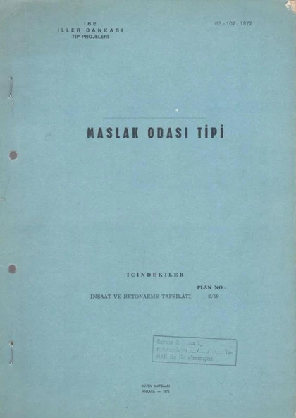 Maslak Odası Tipi - İnşaat ve Betonarme Tafsilatı - 1972 Yılı İlk Baskısı ürün görseli 1