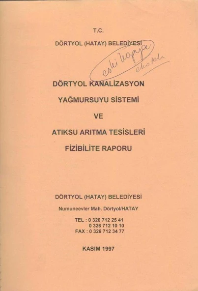 Dörtyol Kanalizasyon Yağmursuyu Sistemi ve Atıksu Arıtma Tesisleri Fizibilite Raporu 1997 ürün görseli 1