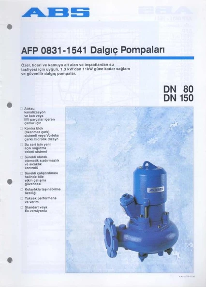 ABS AFP 0831 - 1541 Dalgıç Pompaları - DN 80 - DN 150 - Kuşe Kağıda, Renkli, Resimli, İlk Baskısı ürün görseli 1