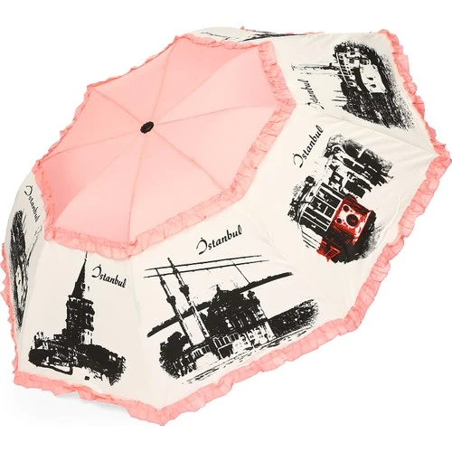 Eleven Pembe İstanbul Konseptli Katlanır Şemsiye ürün görseli 1