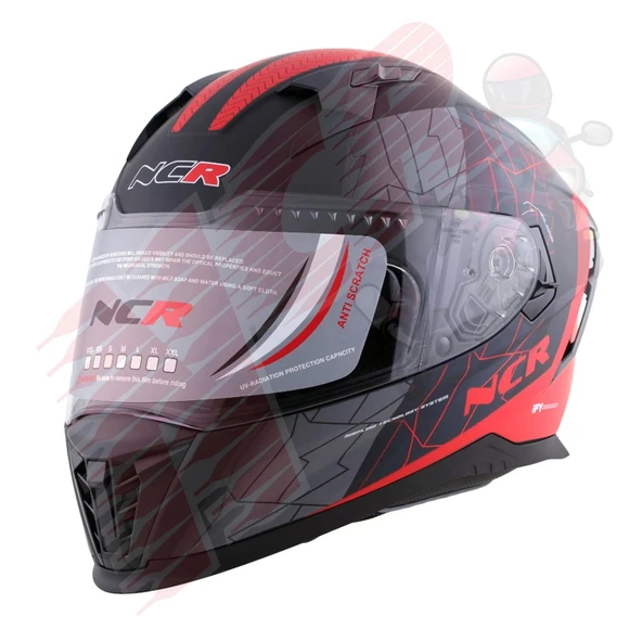 KASK KAPALI VİSÖRLÜ M69 ECE BLG KIRMIZI GRAFİK ürün görseli 1