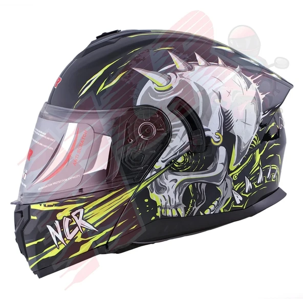 KASK ÇENE AÇILIR VİZÖRLÜ 166 ECE BELGELİ-UZAYLI SARI GRAFİK ürün görseli 1