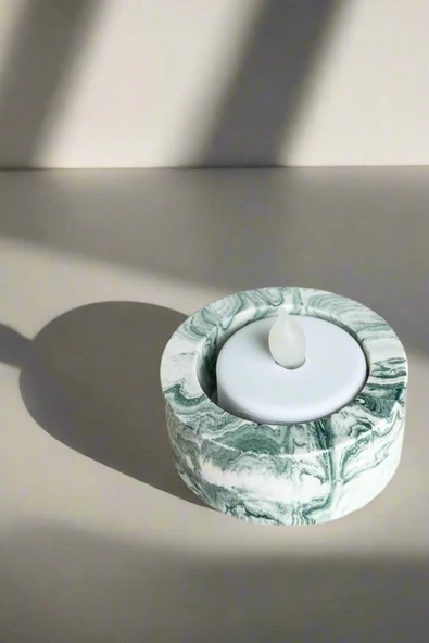 Betonmall El Yapımı Mermer Desenli Yeşil Beton Tealight Mumluk - Minimal Dekoratif Mumluk 3 Adet ürün görseli 1