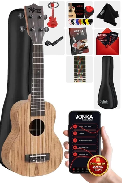 Midex SPA-211 Zebrano Ağacı Kaliteli Soprano Ukulele Seti ürün görseli 1