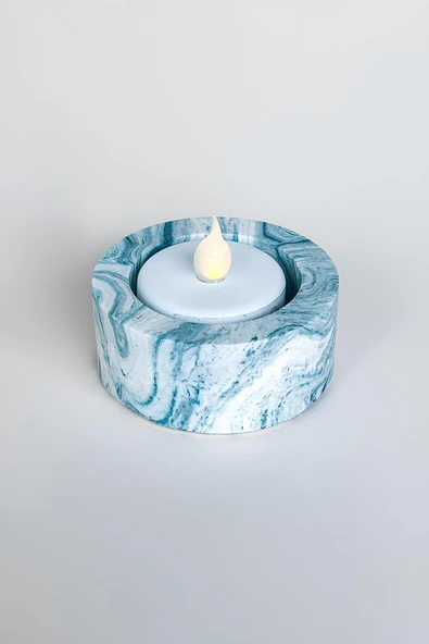Betonmall El Yapımı Mermer Desenli Mavi Beton Tealight Mumluk - Minimal Dekoratif Şamdan 3 Adet ürün görseli 1