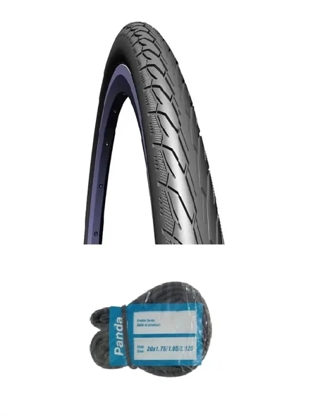 Rubena 20 Jant 20x1.75 3mm Zırhlı Reflektörlü Bisiklet Dış Lastiği Siyah V66 + Panda İç Lastik Seti ürün görseli 1