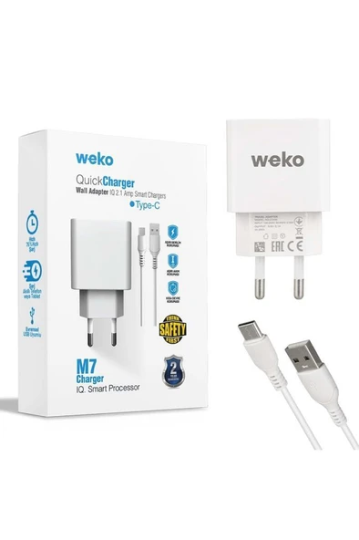 Weko WK-21435 M7 2.1 Amper Telefon Şarj Adaptörü + Type-C Kablo ürün görseli 1