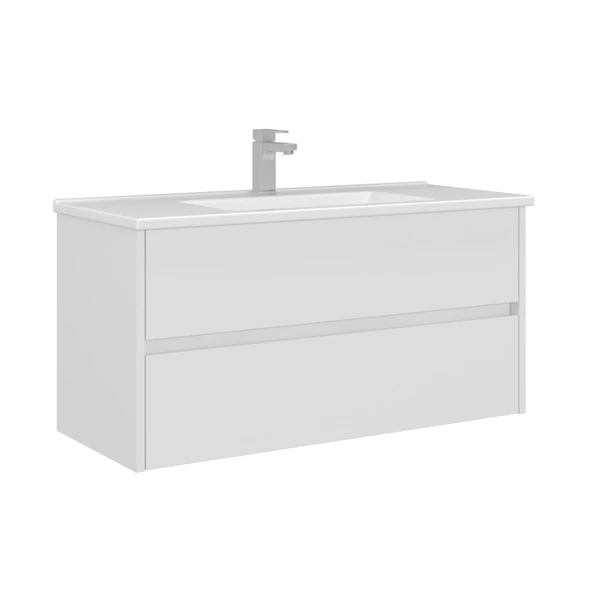 Orka Arno 100 cm Parlak Beyaz Çekmeceli Banyo Dolabı Alt Modül Lavabo ürün görseli 1