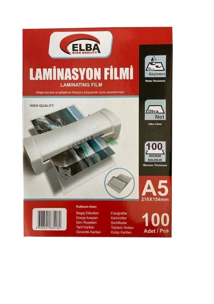 Elba Laminasyon Filmi A5 100 Micron 100 Lü 154 X 216 Mm ürün görseli 1