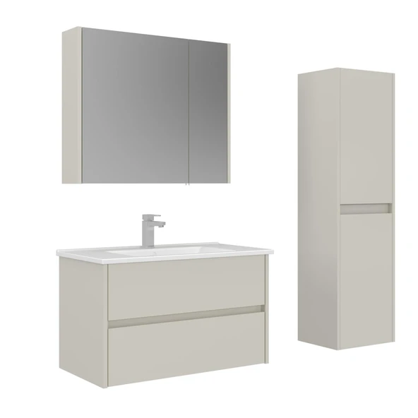 Orka Arno 85 cm Parlak Kaşmir Çekmeceli Banyo Dolabı Takımı ve Boy Dolabı ürün görseli 1