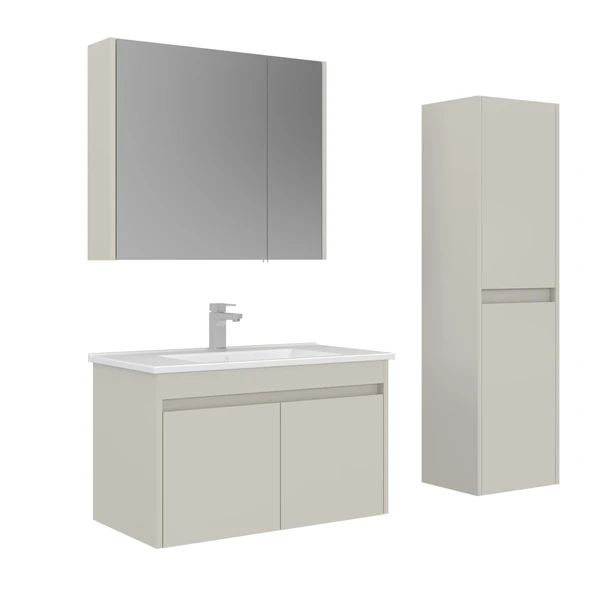 Orka Arno 85 cm Parlak Kaşmir Kapaklı Banyo Dolabı Takımı ve Boy Dolabı ürün görseli 1