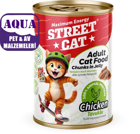 Street Cat Chunks Jelly Tavuk Etli Kedi Konserve 400 Gr. - Tavuk Etli Kedi Konserve Tavuklu Yaş Mama 400 Gram ürün görseli 1
