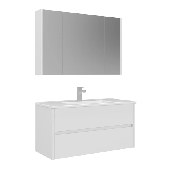 Orka Arno 100 cm Parlak Beyaz Çekmeceli Banyo Dolabı Takımı ürün görseli 1