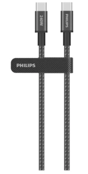 Philips DLC7030C 1 m Type-C to Type-C Hızlı Şarj KablosPhilips DLC7030C/00 240W USB-C to USB-C Örgülü Şarj Kablosu 1M, Siyah ürün görseli 1