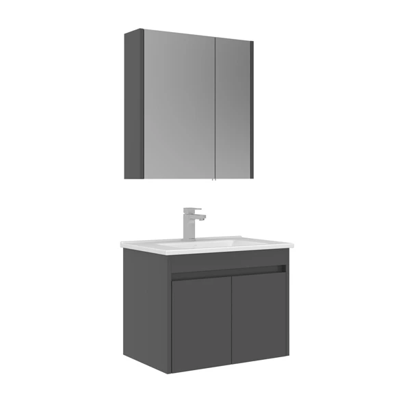 Orka Arno 65 cm Parlak Antrasit Kapaklı Banyo Dolabı Takımı ürün görseli 1