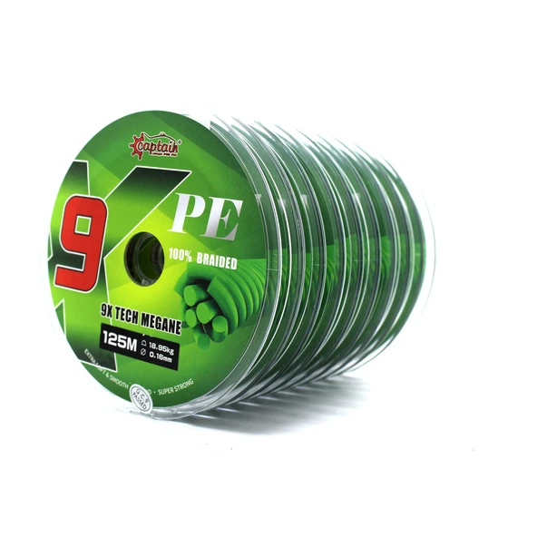 Captain X9 Megane Tech PE 9 Örgü Spin İpi 125mt Dark Green  0,18mm ürün görseli 1