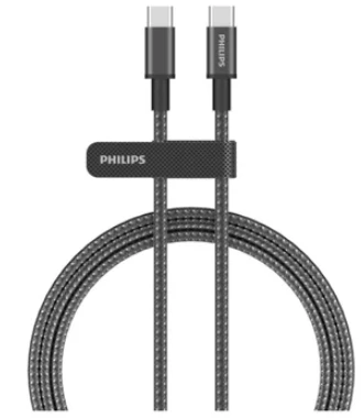 Philips Philps DLC5060C/00 60W USB-C to USB-C Örgülü Şarj Kablosu 2M, Siyah ürün görseli 1