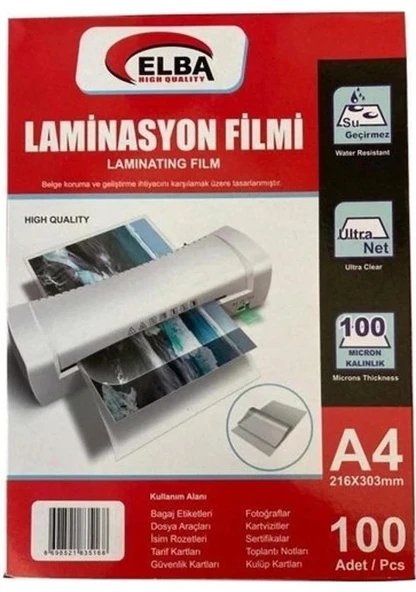 Elba Laminasyon Filmi A4 100 Mic 100 Lü Paket ürün görseli 1