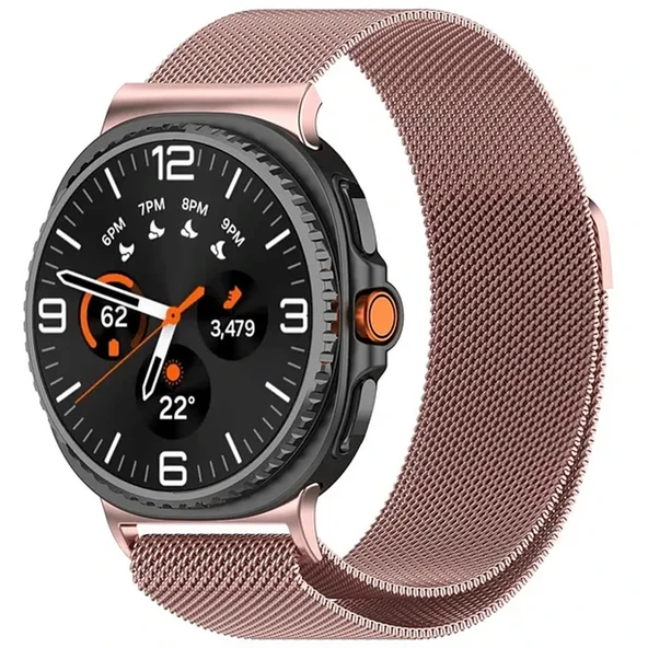 Samsung Galaxy Watch 8 Classic 47mm Uyumlu Manyetik Milanese Loop Metal Kordon  Pembe ürün görseli 1