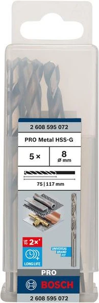 HSS-G Metal Matkap Ucu 8*117 mm 5li ürün görseli 1