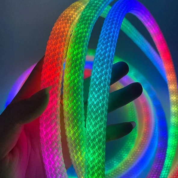 PowerMaster Animasyonlu Bluetooth Neon RGB Kumaş Örgülü Led ürün görseli 1
