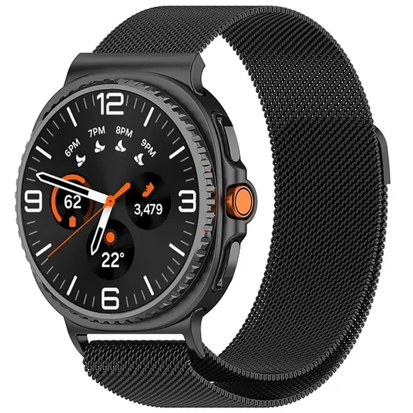 Samsung Galaxy Watch 8 Classic 47mm Uyumlu Manyetik Milanese Loop Metal Kordon  Siyah ürün görseli 1