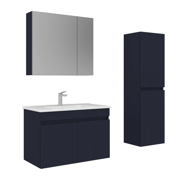 Orka Tivoli 85 cm Mat Lacivert Banyo Dolabı Takımı ve Boy Dolabı ürün görseli 1