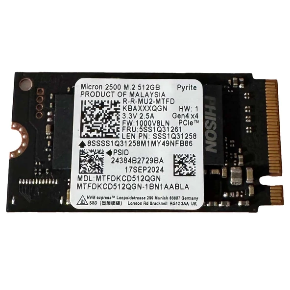 Micron  2500 MTFDKCD512QGN 512GB 4200/2000MB/s Gen4x4 M.2 22x42 SSD ürün görseli 1