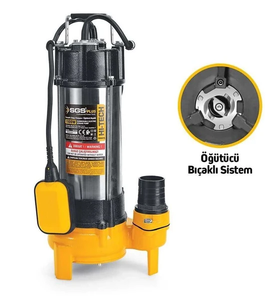 SGS5375 - 12 Metre 1.5 HP İnox Foseptik Dalgıç Pompa Parçalayıcı Öğütücü Bıçaklı 1100 Watt ürün görseli 1