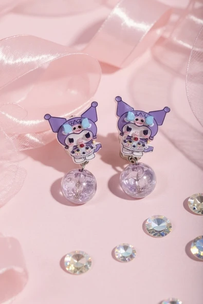 Kuromi Deliksiz Kıstırmalı Küpe ürün görseli 1