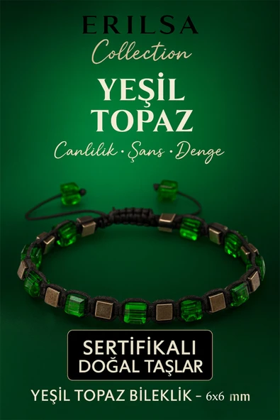 Sertifikalı Doğal Terahertz - Yeşil Topaz Taşı Bileklik 6x6 mm - Canlılık Denge Taşı ürün görseli 1