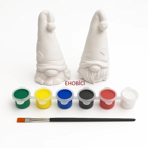 Ehobici Taş Boyama Seti Gnome Cüceler 6 Renk Akrilik Boya 5ml + Fırça ürün görseli 1