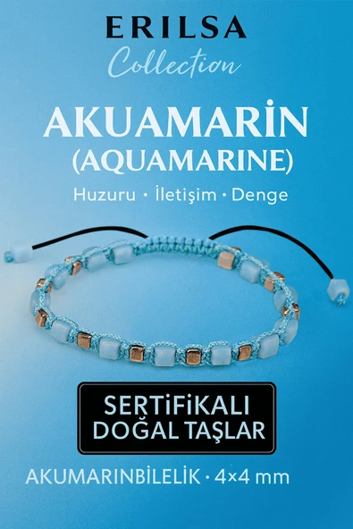 Sertifikalı Doğal Terahertz - Akuamarin Taşı Bileklik 4x4 mm - Huzur ve Dinginlik Taşı ürün görseli 1
