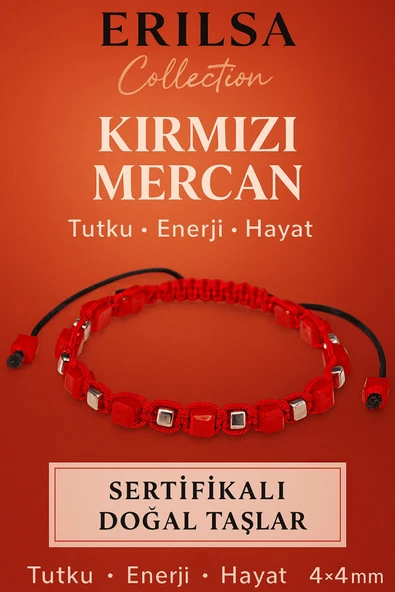 Sertifikalı Doğal Terahertz - Kırmızı Mercan Taşı Bileklik 4x4 mm - Enerji ve Tutku Taşı ürün görseli 1