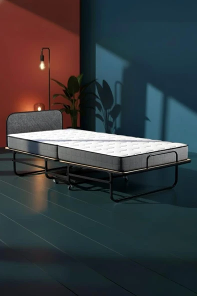 Niron Bonbon Katlanır Yatak | 90x200 cm | Metal Karyola, Kapitoneli Metal Başlık, 14 cm Sünger Yatak ürün görseli 1
