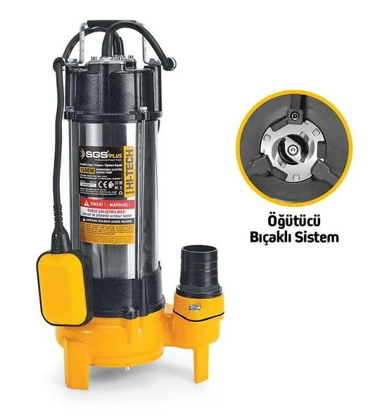 SGS5376 - 17 Metre 2 HP İnox Foseptik Dalgıç Pompa Parçalayıcı Öğütücü Bıçaklı 1500 Watt ürün görseli 1