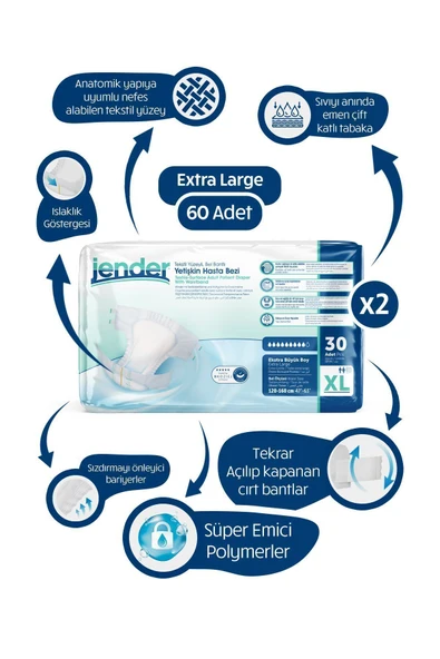 Jender Bel Bantlı Hasta Bezi 30'lu XL 2 Paket ürün görseli 1