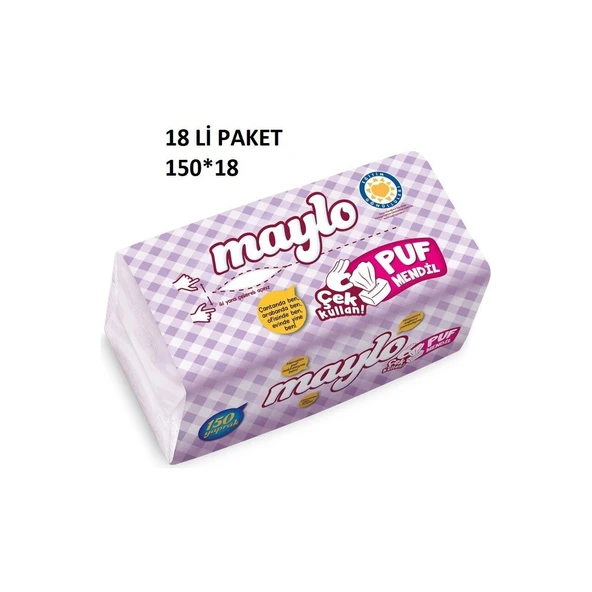 Maylo Puf Mendil 150 Yaprak x 18 Paket (2700 Yaprak) ürün görseli 1