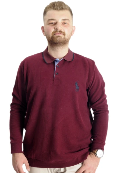Mode XL Büyük Beden Erkek Sweat Polo Selanik Horse 23442 Bordo ürün görseli 1