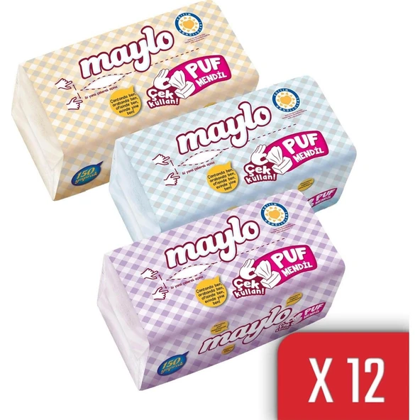 Maylo Puf Mendil Kış Serisi 150 Yaprak 12'li Paket ürün görseli 1