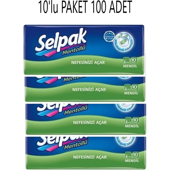 Selpak Mentollü Mendil 10 Lu Paket 10 Adet (100 Adet) ürün görseli 1