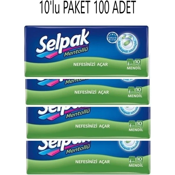 Selpak Mentollü Mendil 10 Lu Paket 10 Adet (100 Adet) ürün görseli 1