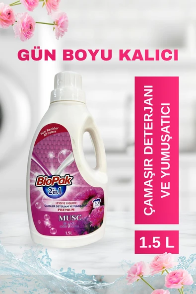 BİOPAK MUSC Gül ve Vanilya Parfümlü Çamaşır Deterjanı ve Yumuşatıcı ürün görseli 1