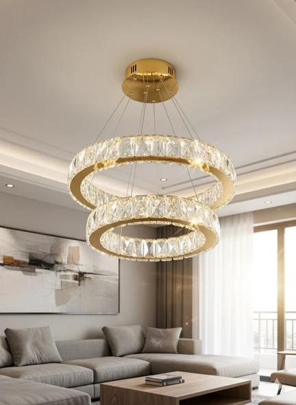 GN GEN AYDINLATMA Plaket Kristal Taş Işlemeli Gold Paslanmaz Ledli 30-40 cm ürün görseli 1